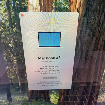 2025 Apple MacBook Air 13.6" M4 8C GPU 4.5GHz 16GB RAM 256GB SSD A3240