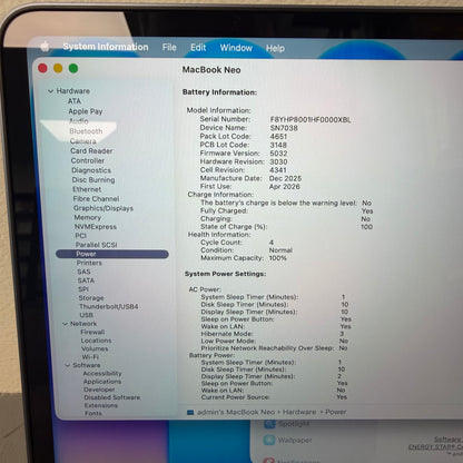 2026 Apple MacBook Neo 13" A18 Pro 5C GPU 4.0GHz 8GB RAM 256GB SSD MHFF4LL/A