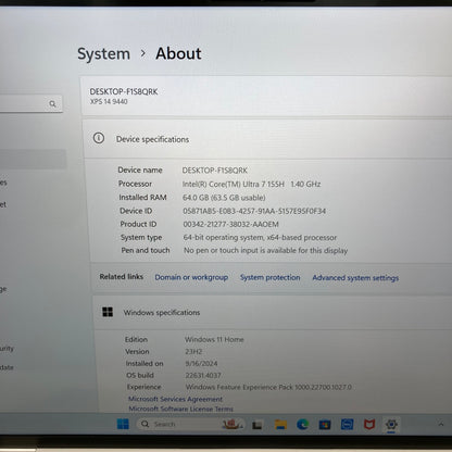 Dell  XPS 14 9440 14" Core Ultra 7 64GB RAM 4TB SSD GeForce RTX 4050