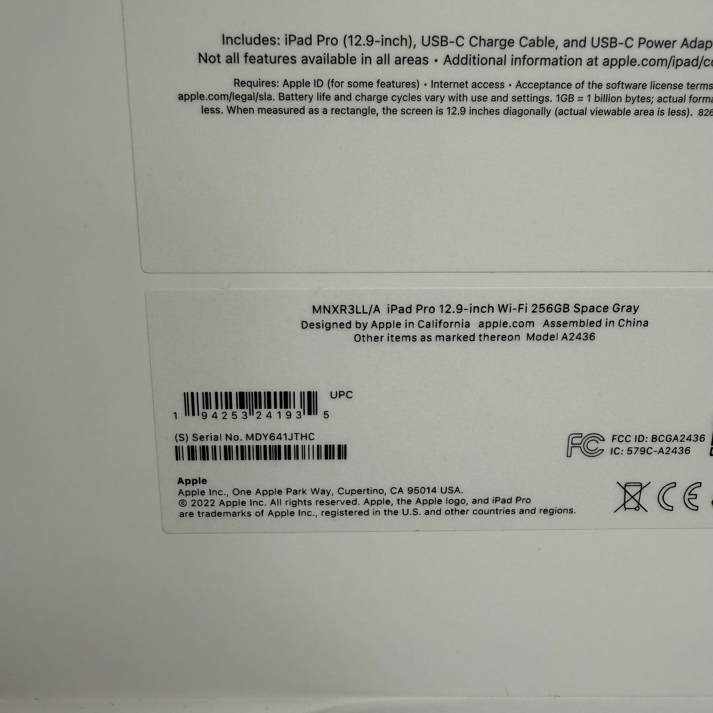 New WiFi Only Apple iPad Pro 12.9" 6th Gen 256GB Space Gray MNXR3LL/A