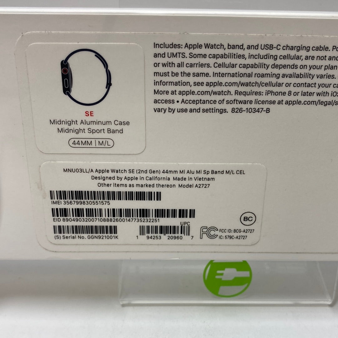 New Factory Unlocked Apple Watch SE 2nd Gen 44MM Midnight Aluminum MNU03LL/A