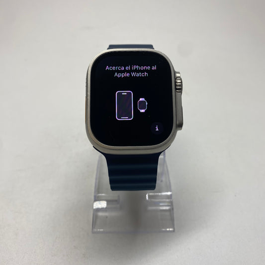 Factory Unlocked Apple Watch Ultra 49MM Natural Titanium Blue Ocean Band A2622