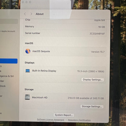 2025 Apple MacBook Air 15" M4 10C GPU 4.5GHz 16GB RAM 256GB SSD A3241