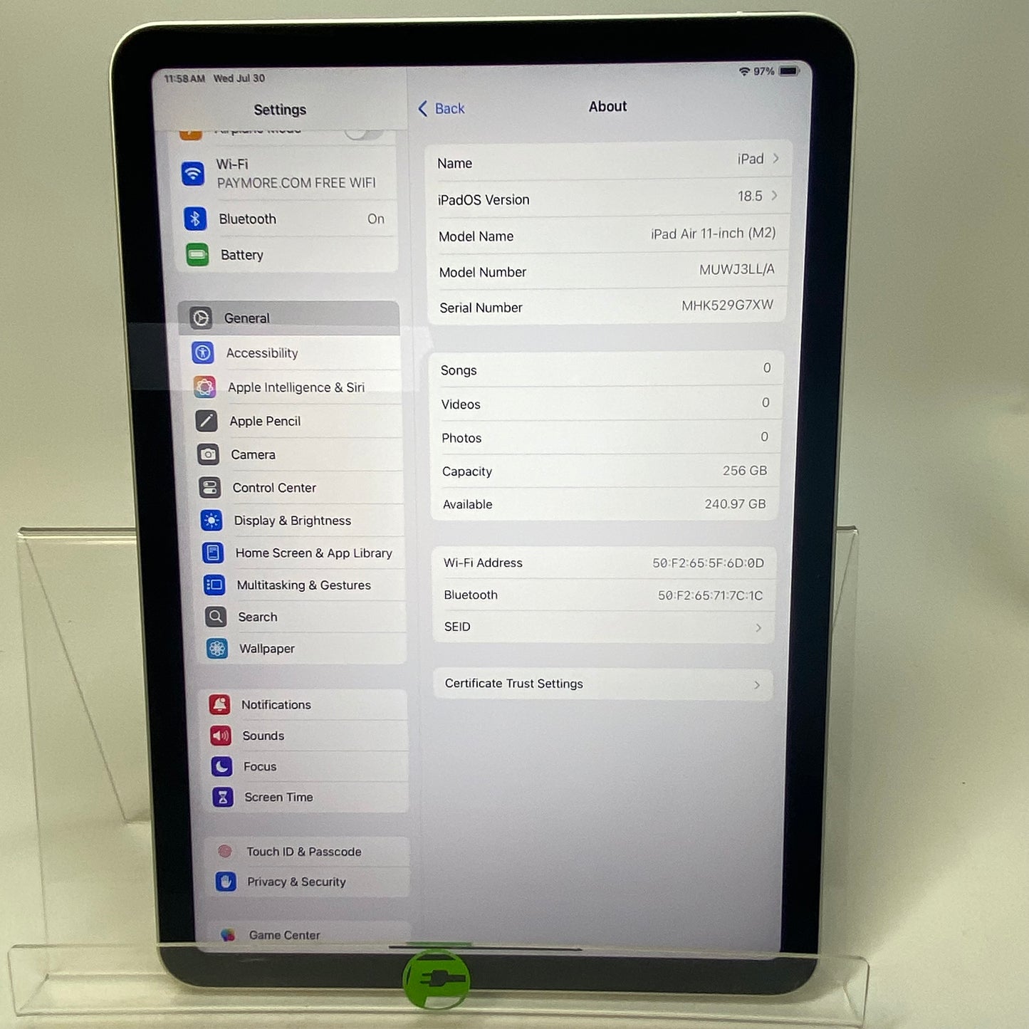 WiFi Only Apple iPad Air 11" M2 256GB Starlight MUWJ3LL/A