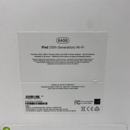 New WiFi Only Apple iPad 10th Gen 64GB Silver MPQ03LL/A