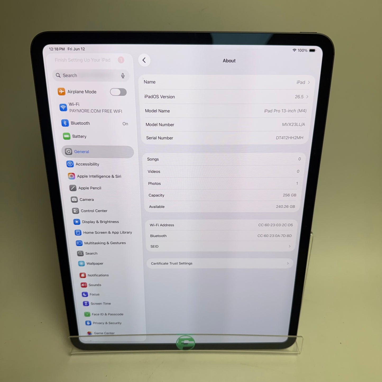 WiFi Only Apple iPad Pro 13" M4 256GB Space Black MVX23LL/A