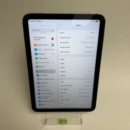 Factory Unlocked Apple iPad mini (A17 Pro) 128GB Space Gray MXPN3LL/A