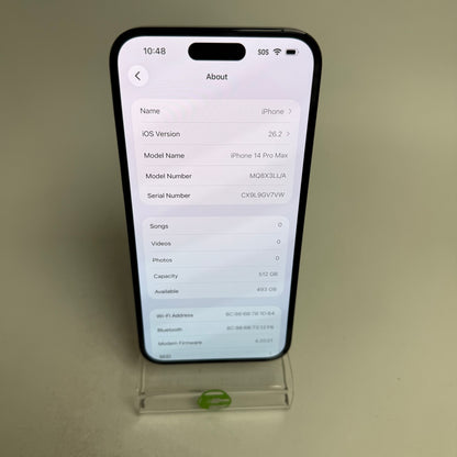Factory Unlocked Apple iPhone 14 Pro Max 512GB Space Black MQ8X3LL/A