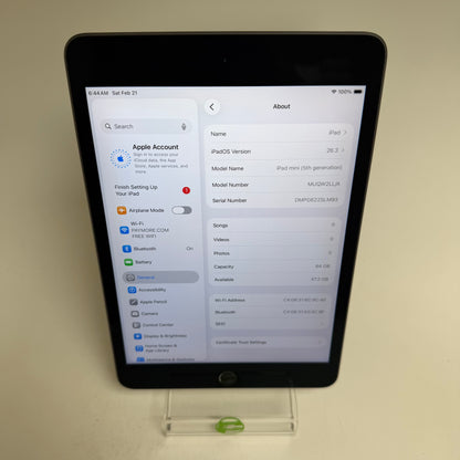 WiFi Only Apple iPad Mini 5th Gen 64GB Space Gray MUQW2LL/A