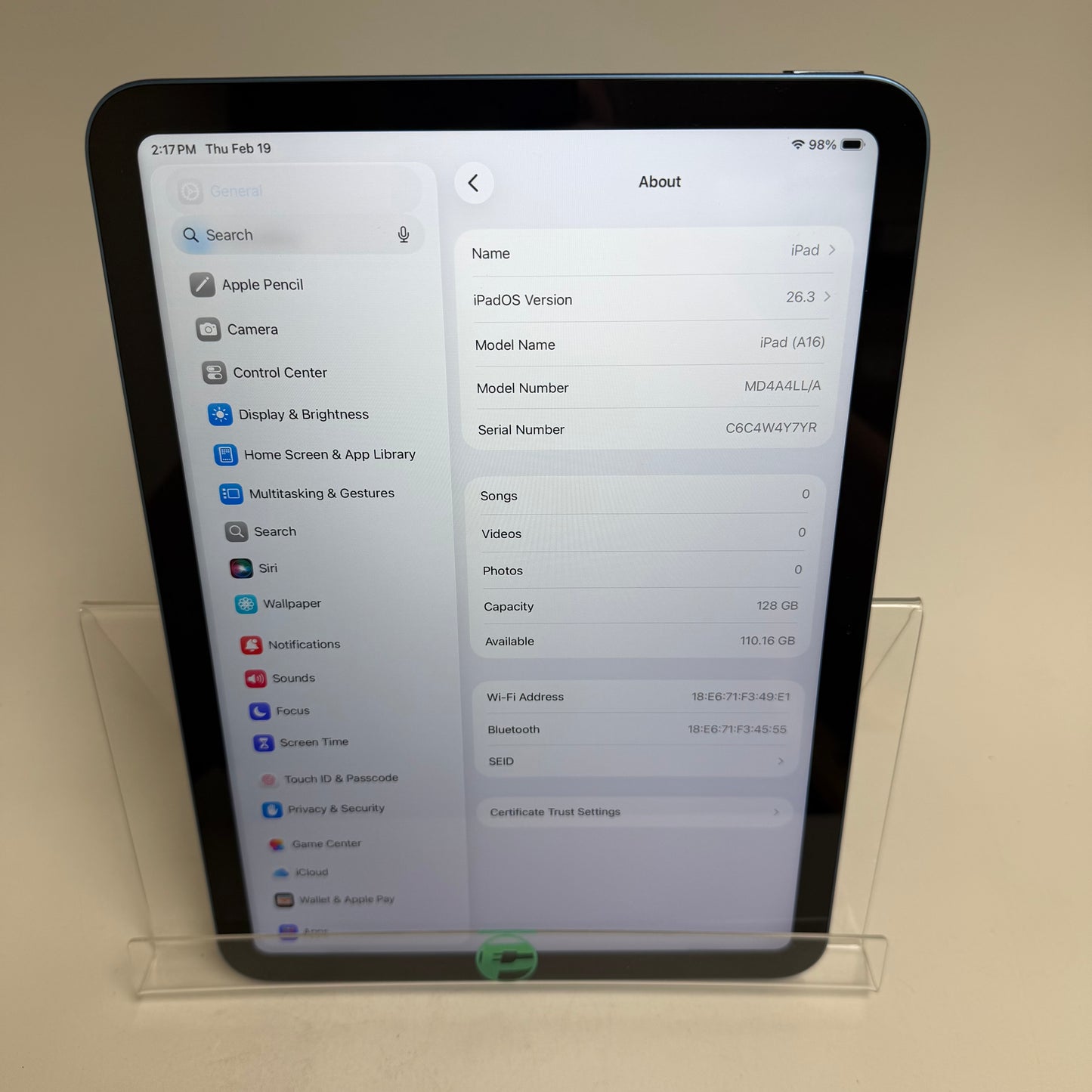 WiFi Only Apple iPad 11" (A16) 128GB Blue MD4A4LL/A