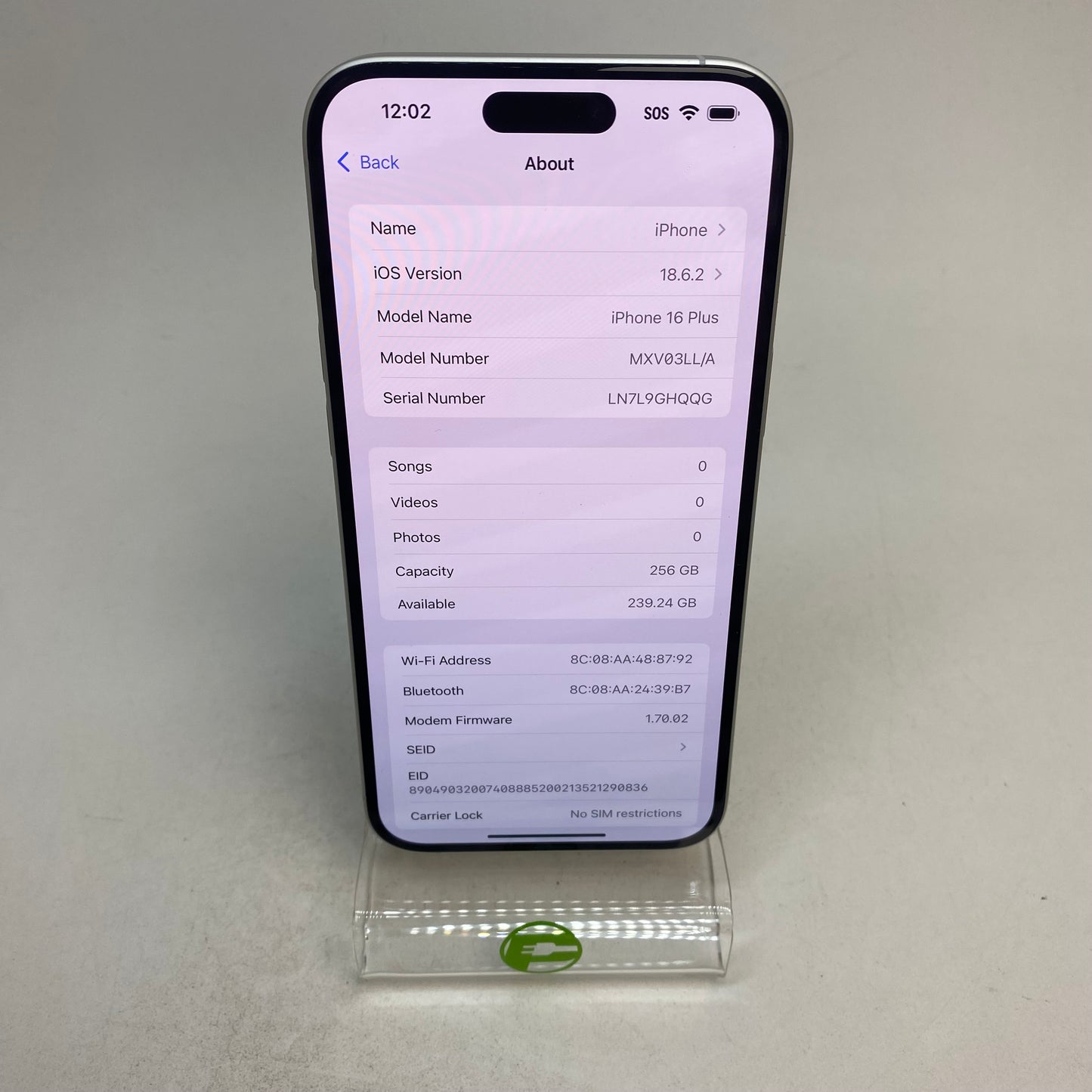 Factory Unlocked Apple iPhone 16 Plus 256GB White MVX03LL/A