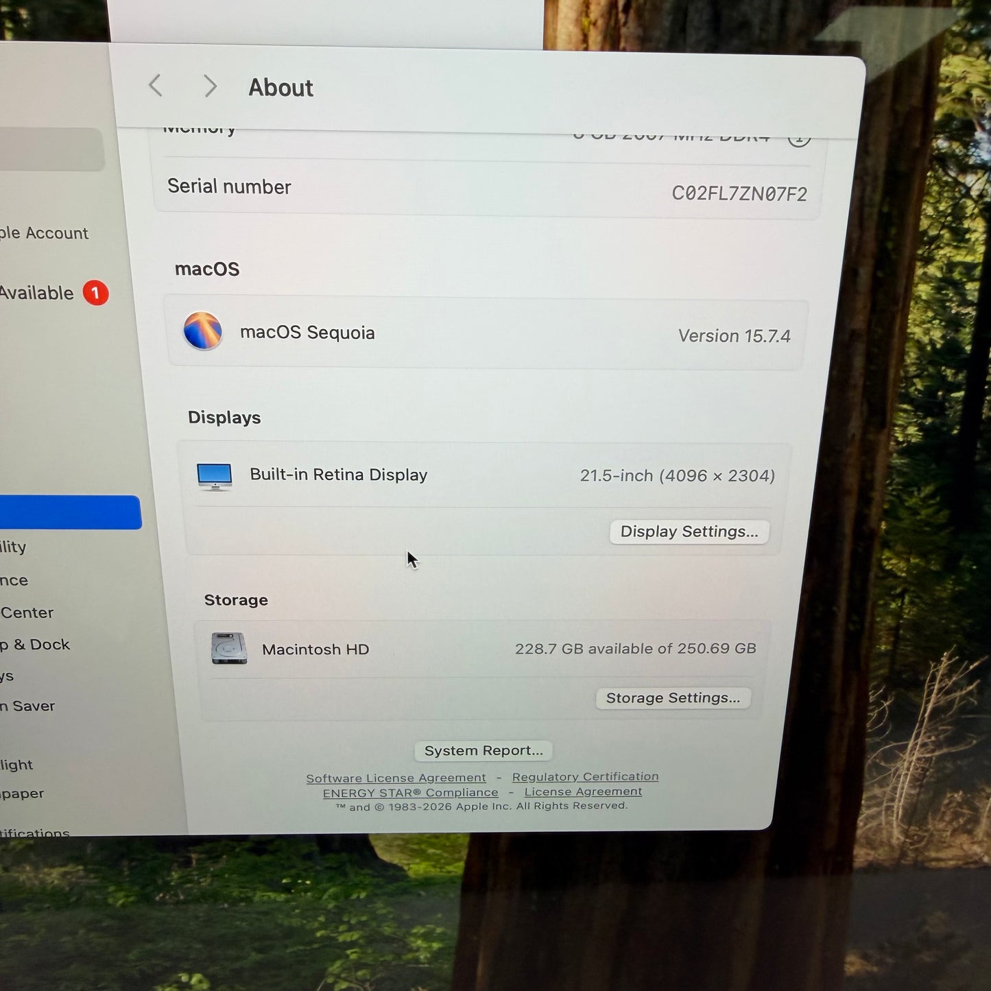 2019 Apple iMac 21.5" i5 3.0GHz 8GB RAM 256GB SSD Silver A2116