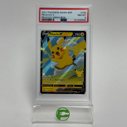 Pokémon TCG Pikachu Vmax box Pikachu V SWSH143 Holo English PSA 8