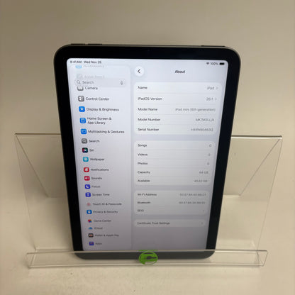 WiFi Only Apple iPad Mini 6th Gen 64GB Space Gray MK7M3LL/A