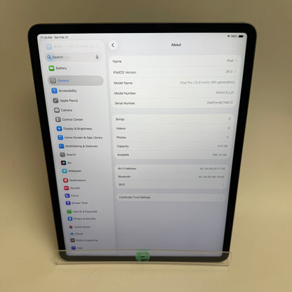WiFi Only Apple iPad Pro 12.9" 4th Gen 512GB Space Gray MXAV2LL/A