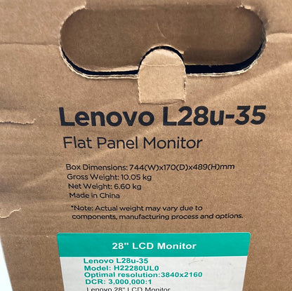 New Lenovo L28u-35 28" UHD 3840 x 2160 60Hz IPS Flat Panel Monitor